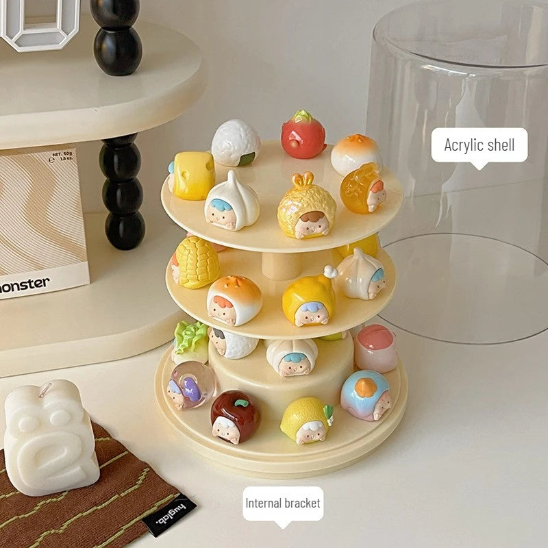 Rotating Display Cabinet for Figures Acrylic Transparent Mini Figure Display Case Stackable Organizer for Collectibles Blind Box