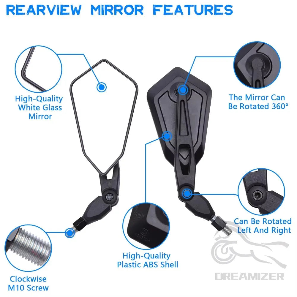 Motorcycle Rearview Mirror for Spiegel Paar Honda Yamaha Kawasaki Maverick Booster M10 Enduro Suzuki