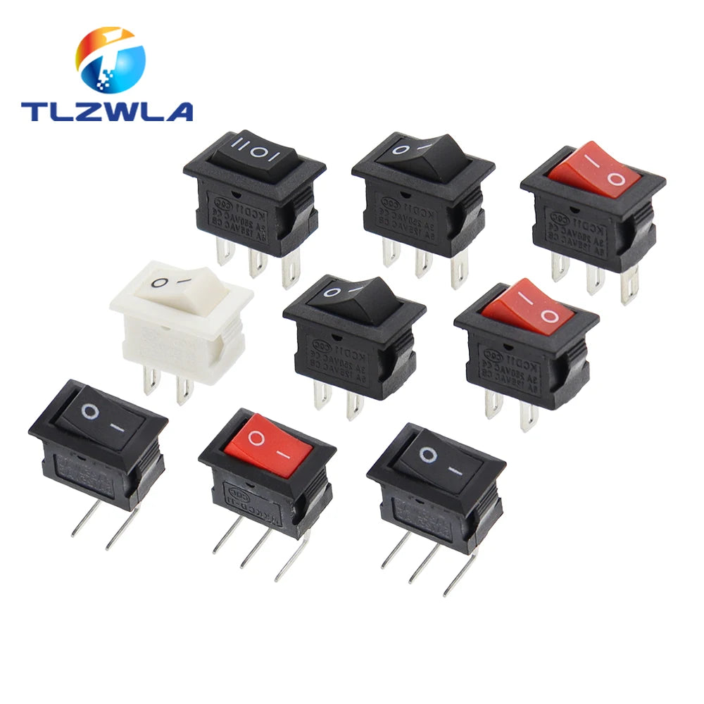 KCD11 Mini Rocker Switch 10x15mm 100pcs 2/3 Pin ON-OFF or ON-OFF-ON 3A 250VAC
