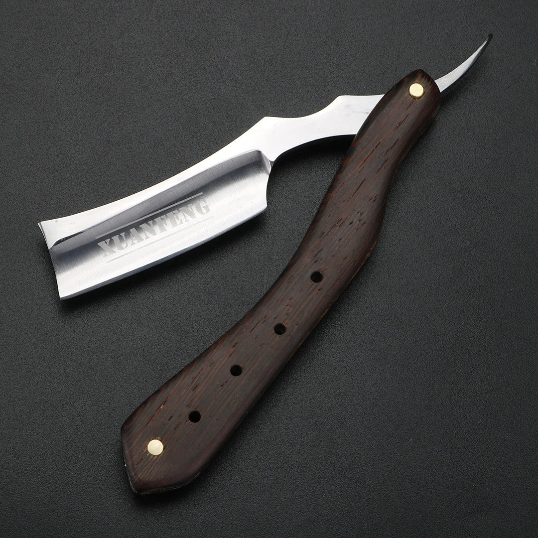 XUANFENG Folding Straight Razor, Madagascar Mahogany Handle, Hardened Steel 61-65 HRC