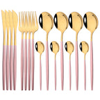 16pcs Pink Gold Dinnerware Tableware Set Mirror Stainless Steel Cutlery Kitchen Knife Fork Spoon Restaurant Wedding Flatware Set