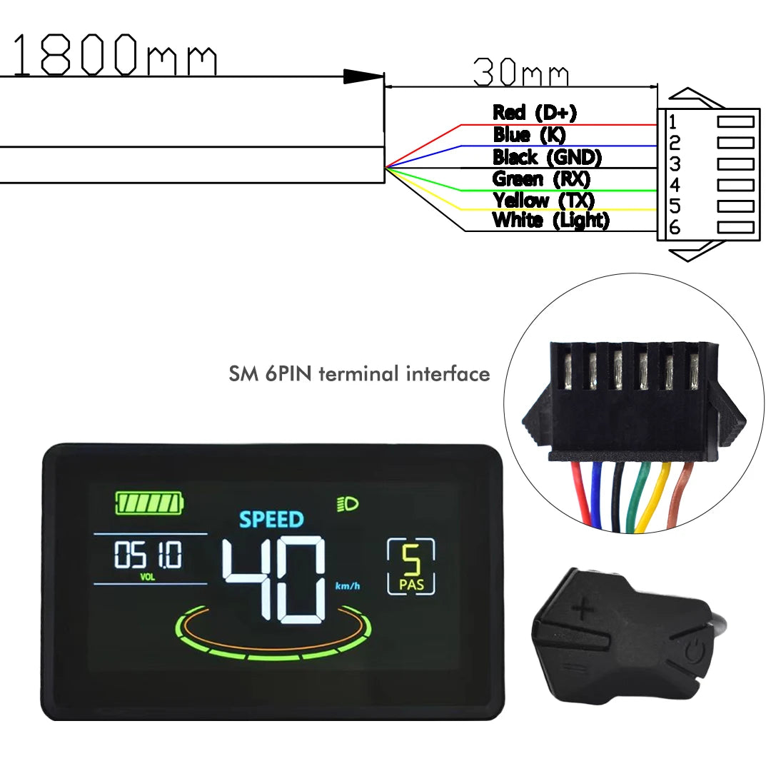 UART2 H6C Electric Bike LCD Display Speedometer Meter 24V-60V, 5/6 Pin Plug Options