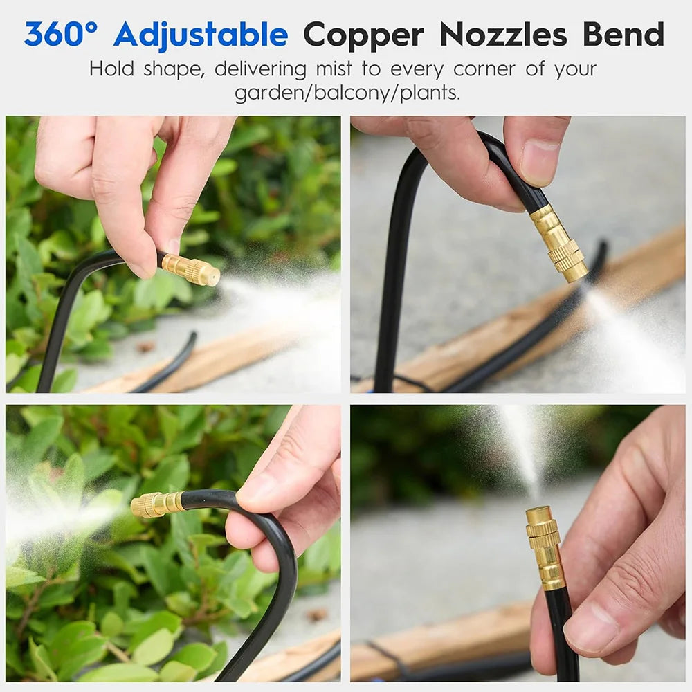 360° Free-bend Misting Nozzle Adjustable Atomizer Sprayer Outdoor Watering Kits Garden Programmable Timer Misting Cooling System
