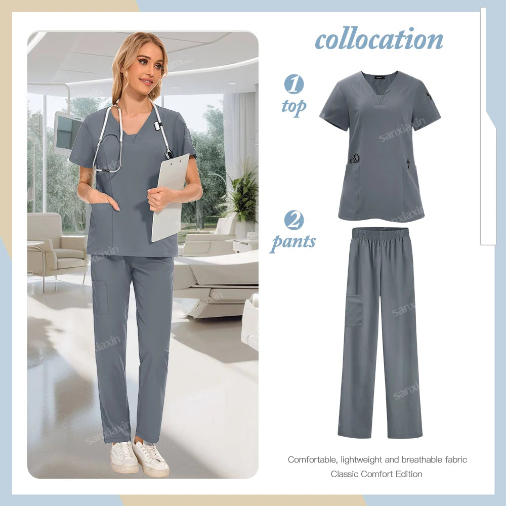 Niaahinn brand Set Women's Medical Uniforms Surgical Pajamas Nurse Uniforms Scrub Set Hospital Work Clothes Dental Surgery Suits