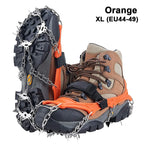19-Spike Ice Cleats Shoe Traction Crampons Anti-Slip Snow Grippers Black/Orange S-XL
