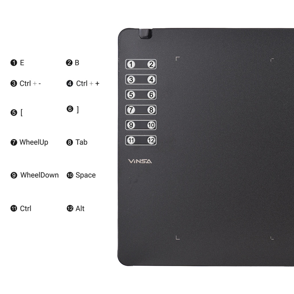 VINSA T1161 Graphics Drawing Tablet Ultra-thin Art Creation Sketch with Battery-free Stylus 8 Pen Nibs 8192 Levels Pressure