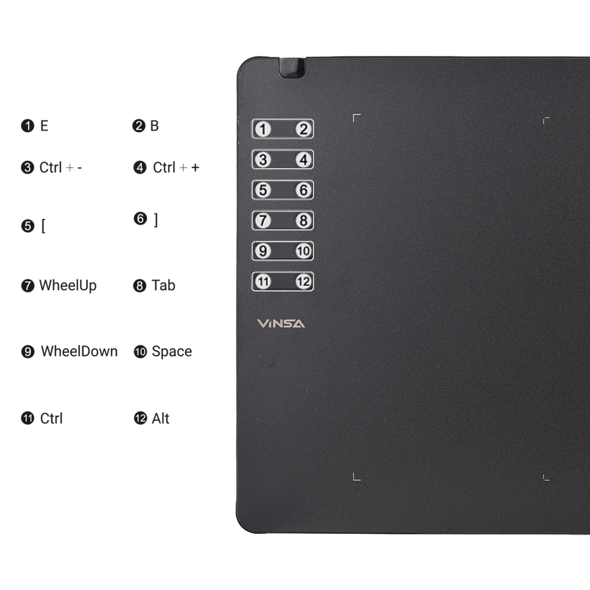 VINSA T1161 Graphics Drawing Tablet Ultra-thin Art Creation Sketch with Battery-free Stylus 8 Pen Nibs 8192 Levels Pressure