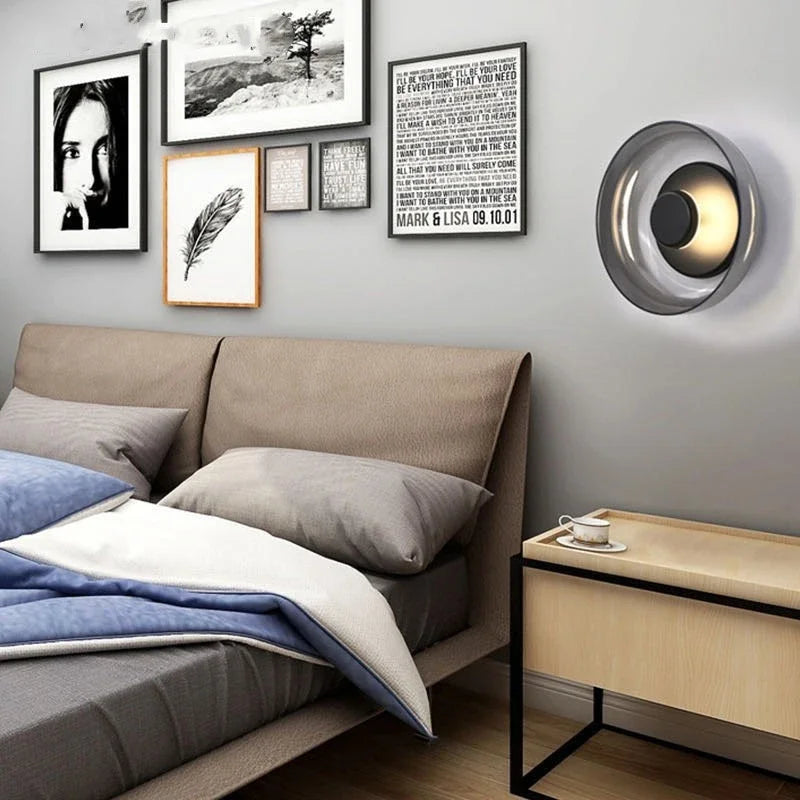 LED Glass Wall Sconce, Amber or Smoke Gray Shade, Warm White Light, Indoor Wall Lamp
