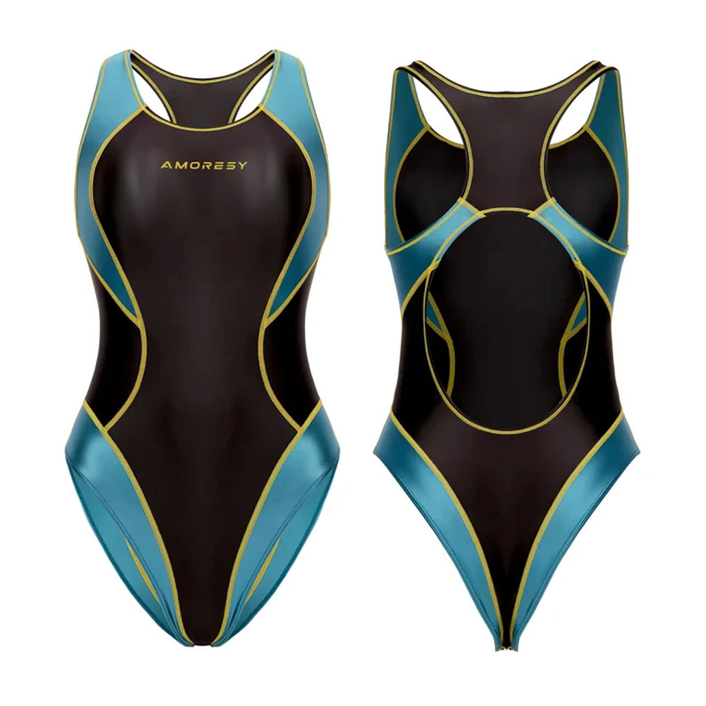 AMORESY Venus Women's One-Piece Backless High Waisted Swimsuit, Colorblock, Sizes M-XXXL
