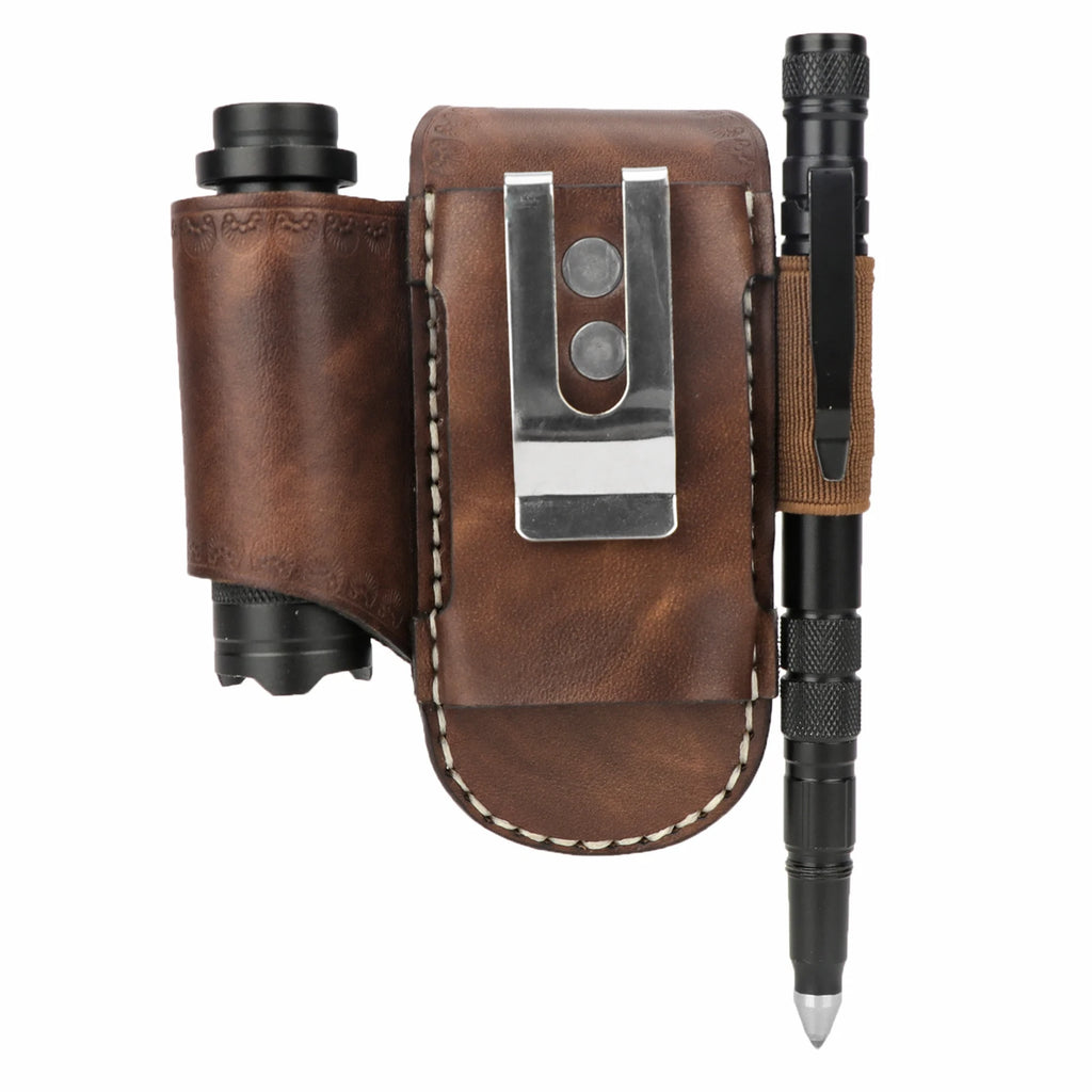 Tourbon Heavy Duty Leather EDC Pocket Multitool Sheath Clip-on Belt Solid EDC  Tool Pouch Case Brown