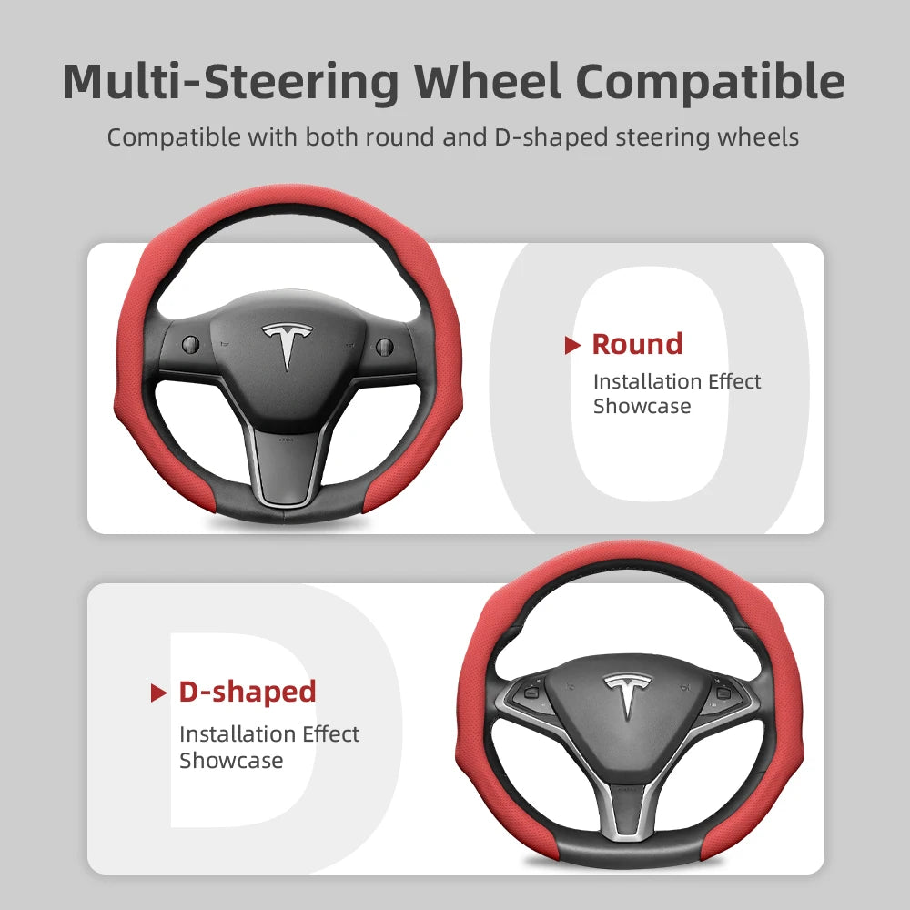 Suitable for Tesla Perforated Leather Steering Wheel Cover, Non-Slip, Sweat-Absorbent, Breathable, Integrated Snap-On Protective Case for Model 3 Y S X and Other Models, Available in Black, Orange, Red, White, Green
