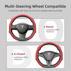 Suitable for Tesla Perforated Leather Steering Wheel Cover, Non-Slip, Sweat-Absorbent, Breathable, Integrated Snap-On Protective Case for Model 3 Y S X and Other Models, Available in Black, Orange, Red, White, Green