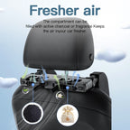 Car Headrest Neck Support Pillow with Hidden Hanger, 180° Rotating, Black Cloth/Leather