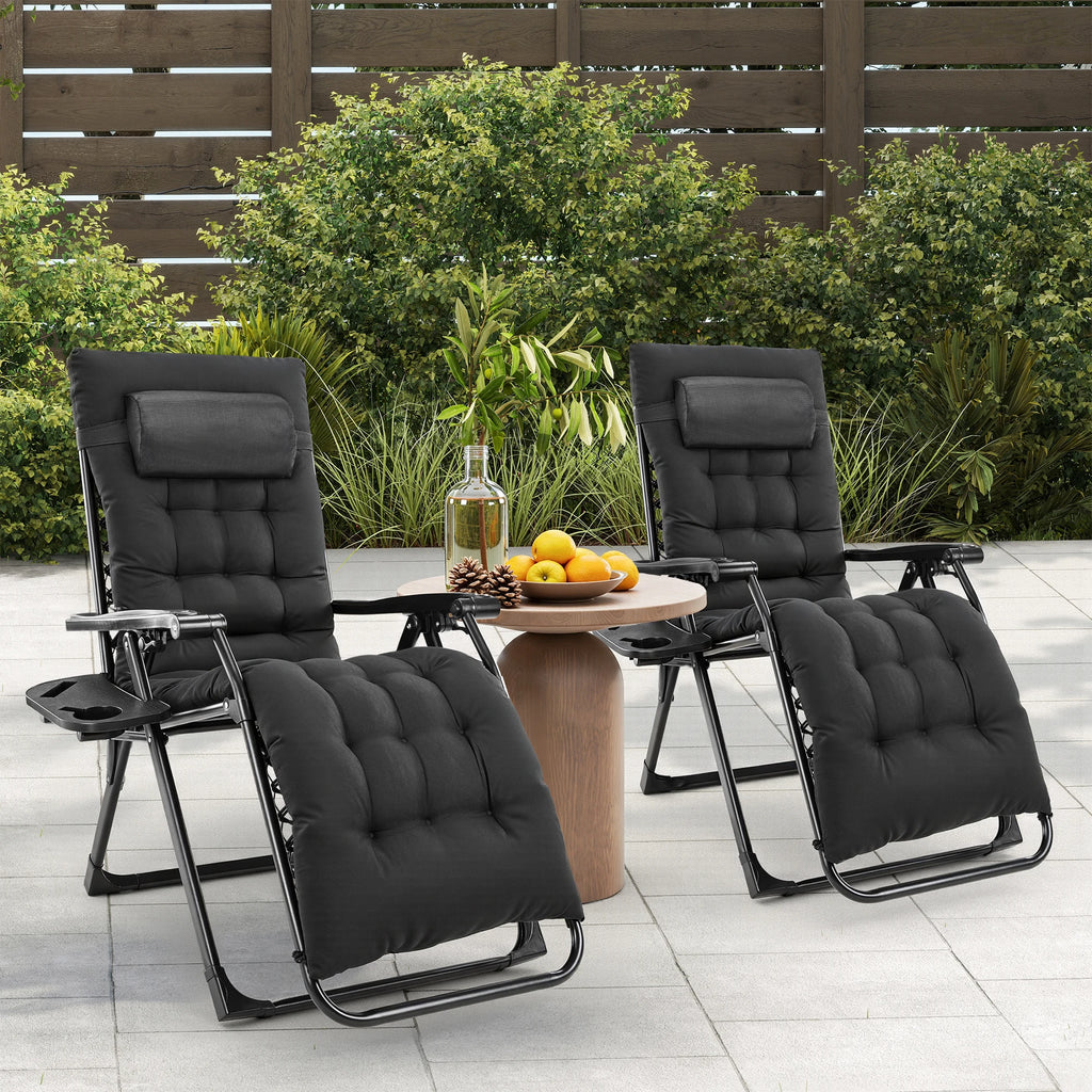 JHK Zero Gravity Recliner Camping Patio Lounge Chair Folding Portable with Cup Holder Trays Removable Cushion For Outdoor Garden