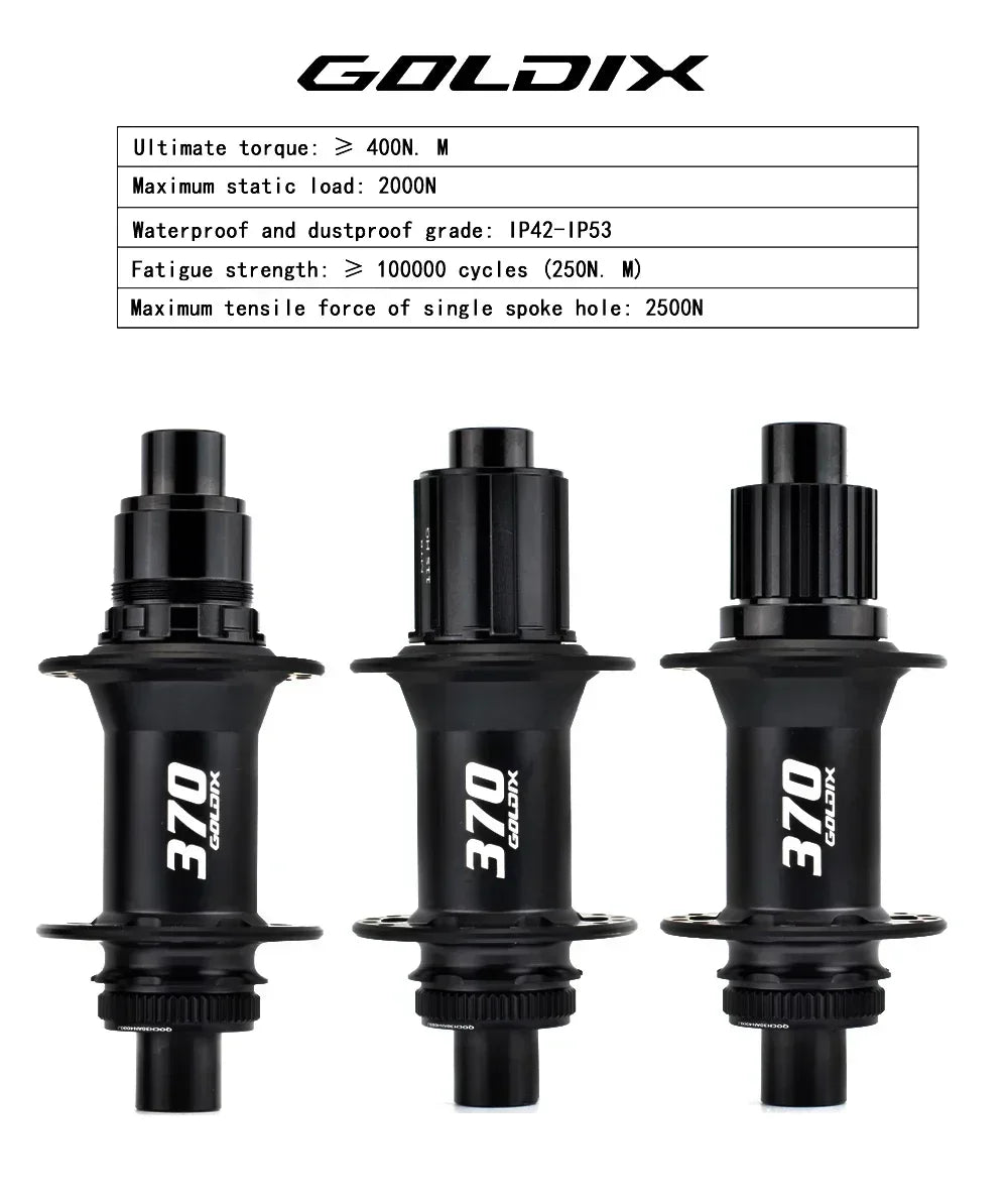 GOLDIX M370 36T Ratchet Bicycle Hubs 28 Hole J-Bend Spoke Center Lock Disc Brake Mountain Bike Hub HG/XD/MS 4pcs Seal Bearing