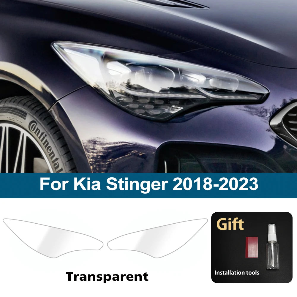 For Kia Stinger 2018-2023 Smoke Black High-Gloss Pre-Cut TPU Headlight Protective Film PPF Anti-Scratch Vinyl Wrap Cover Kit