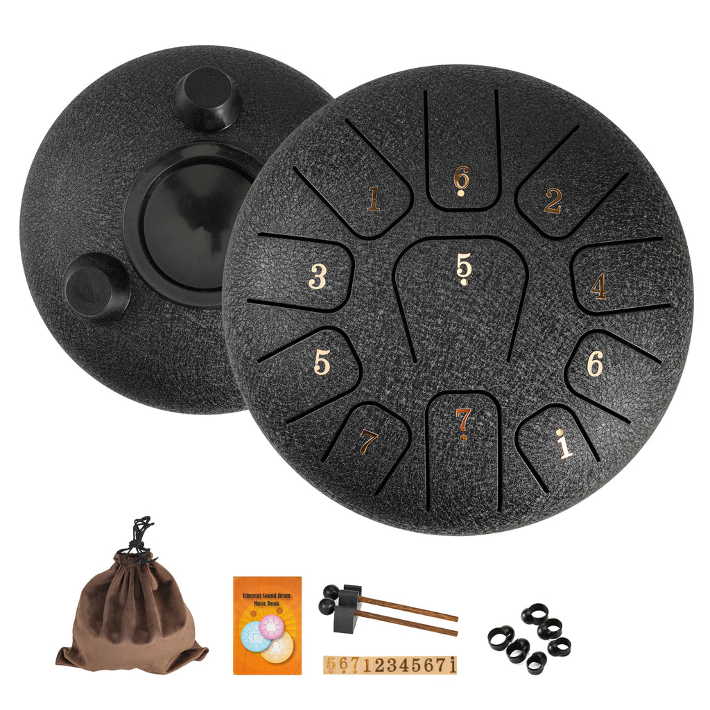Miwayer 6" Steel Tongue Drum Gift Set | 11-Note Sound Healing Instrument w/Tuning Kit | Yoga/Meditation/Anxiety Relief Tool