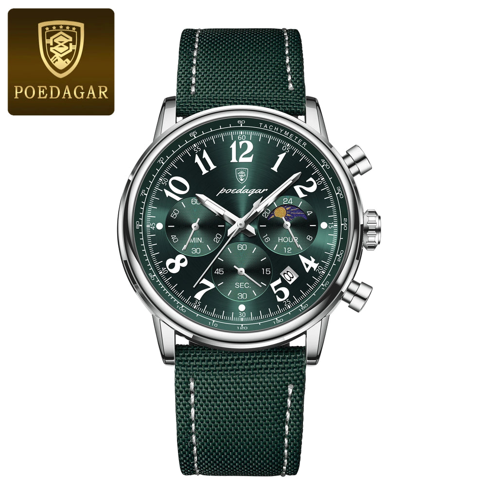 POEDAGAR Luxury Sports Military Men Watch Waterproof Luminous Chronograph Nylon Leather Date Man Wristwatch Quartz Men's Watches