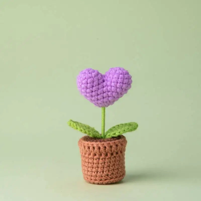 Mini Tulips Crochet Flowers Potted Cute Knitting Flowers Table Car Decor Handmade Artificial Tulips Flores Tejidas