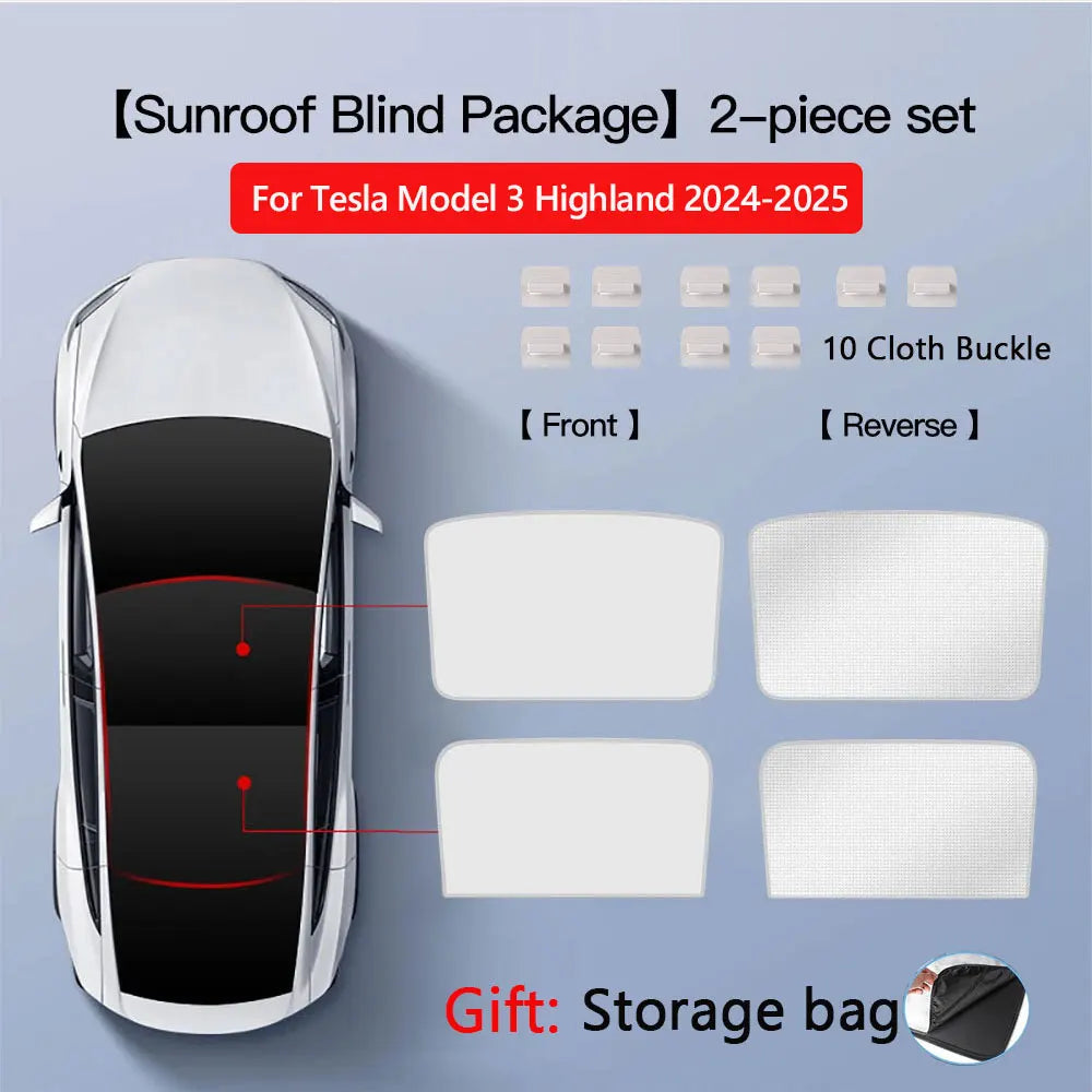 Sunshades For Tesla Model 3 Sunroof Highland 2026 Model Y 2020-26 Ice Cloth Buckle Sun Pare Glass Front Rear Skylight Accessory