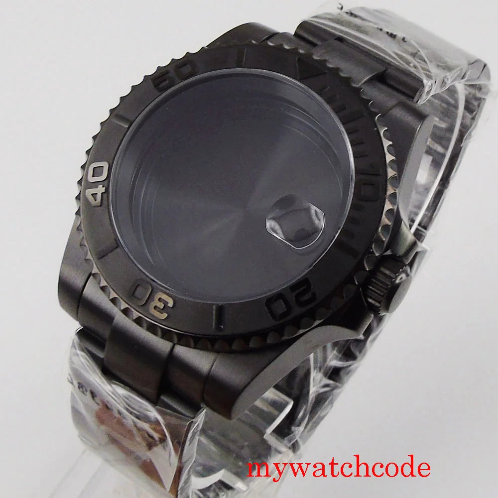 PVD Black 40mm Watch Case for NH34 NH35 NH36 NH70 NH72 Jubilee Steel Bracelet Sapphire Crystal