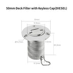 38/50mm 316 Stainless Steel Boat Deck Filler with Keyless Cap GAS DIESEL FUEL WASTE WATER Mirror Polish Marine Deck Filler Cap