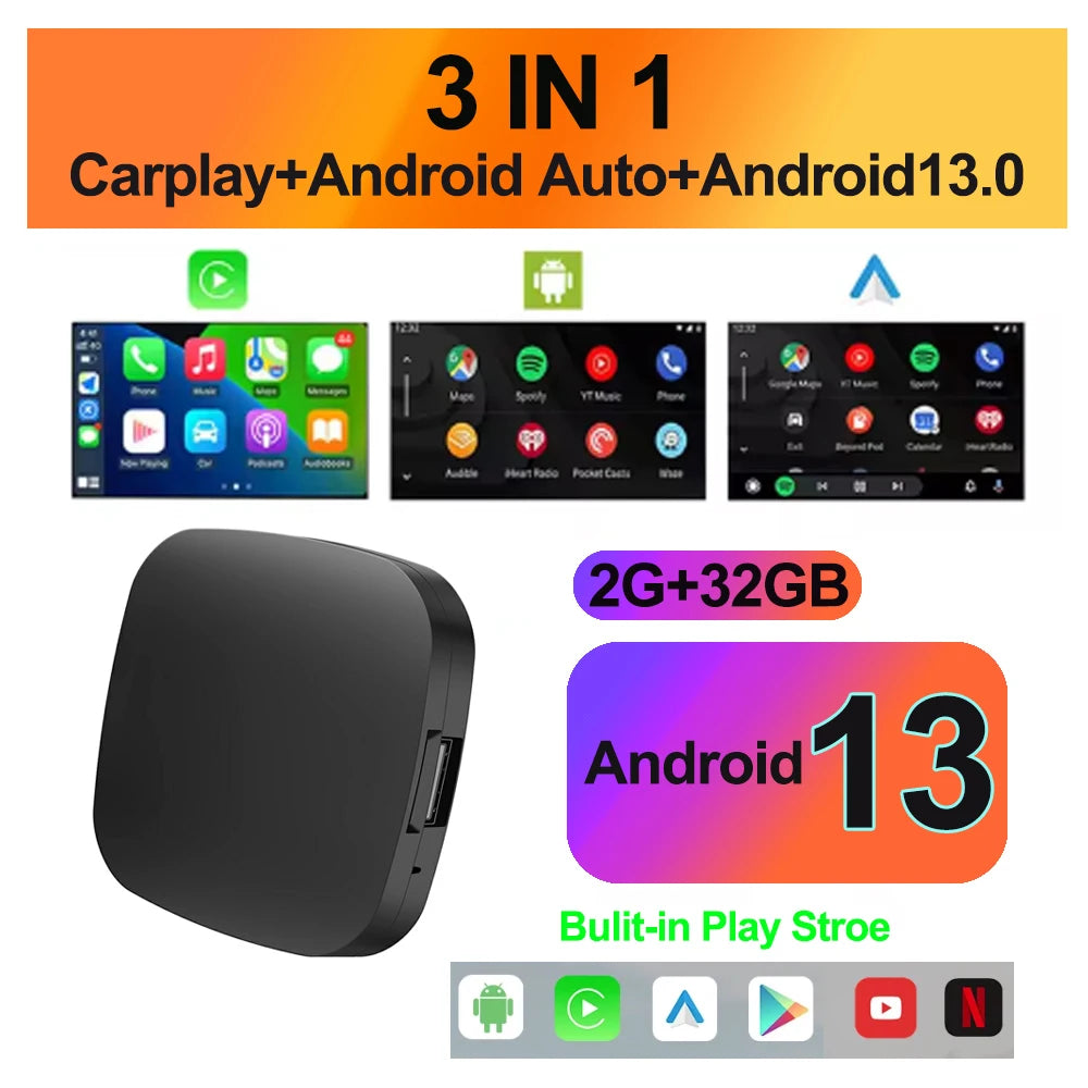 Carplay AI Box  Wireless Android Auto Smart TV Box Android 13 For Youtube Netflix For Toyota Mazda Hyundai GMC Ford MG VW Kia