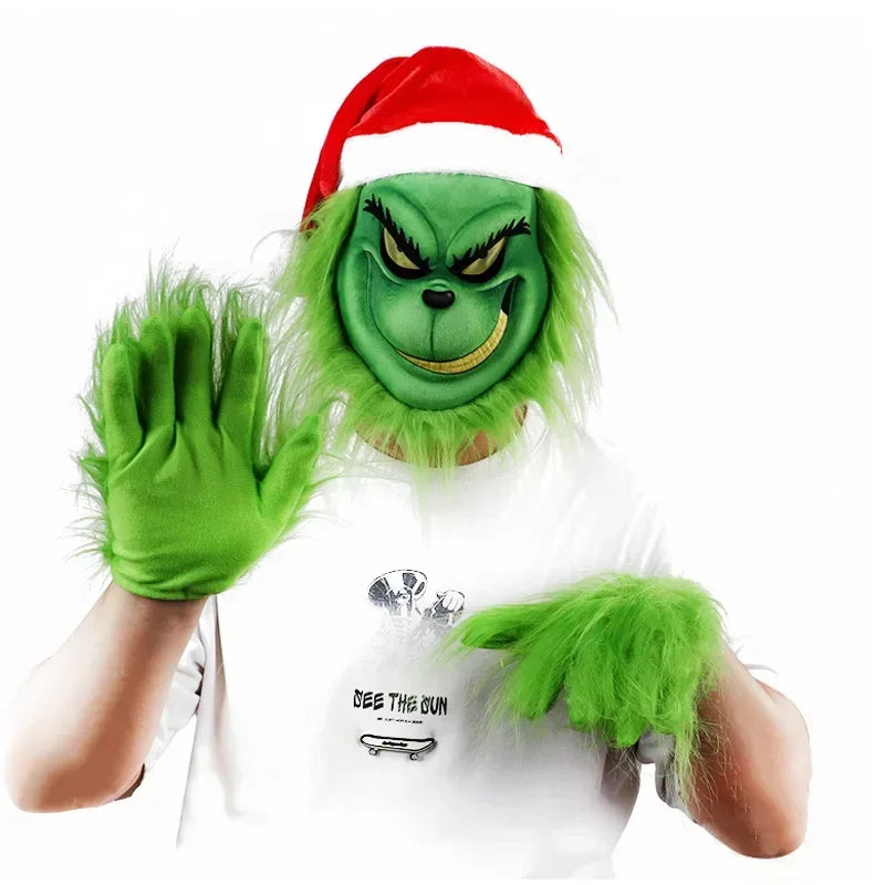 New Christmas Mask Set Halloween COSPLAY Party Props Thief Red Hat Green Mask Green Gloves