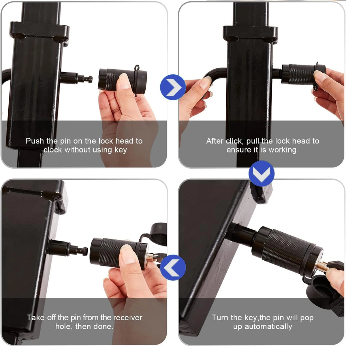 Trailer Hitch Pin Lock 5/8" 1/2" Dual Receiver Locking Trailer RV Truck Tow Heavy Duty Anti Theft for 2" Towing Receiver Lock