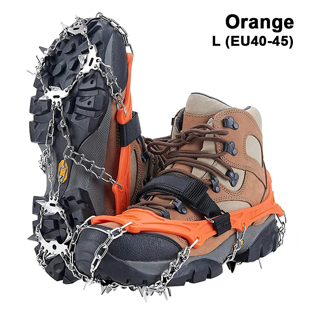 19-Spike Ice Cleats Shoe Traction Crampons Anti-Slip Snow Grippers Black/Orange S-XL