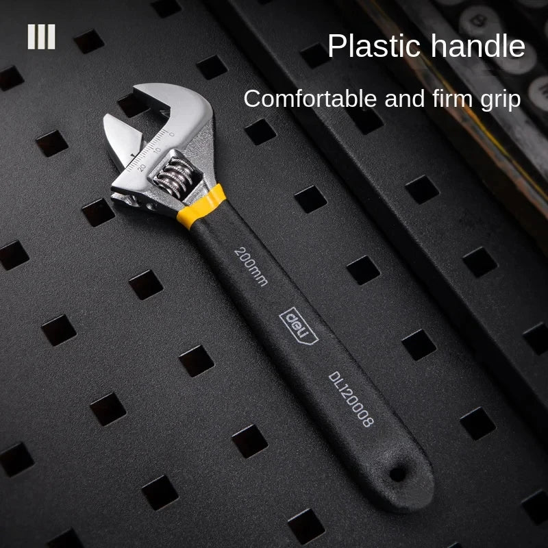 Deli Adjustable Wrench Carbon Steel Dip Plastic Handle Spanner, DL120002/DL120006/DL120010