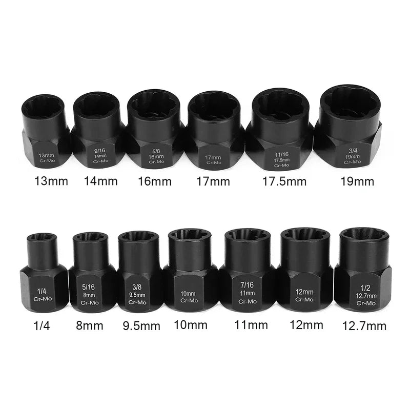 10/13Pcs Impact Damaged Bolt Nut Remover Extractor Socket Tool Set Nut Removal Wrench