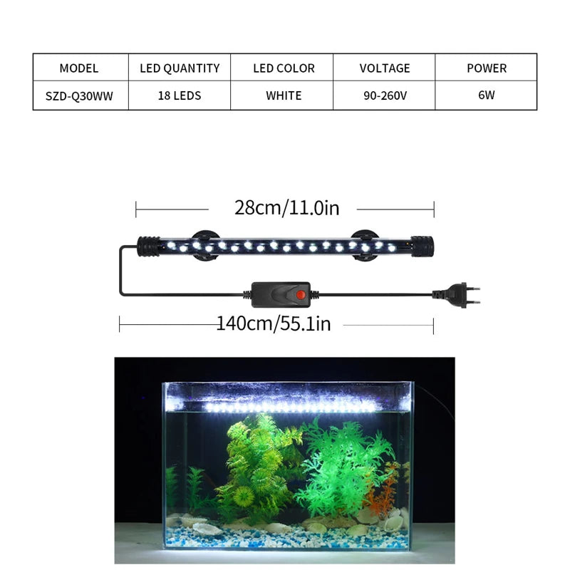 Lamp Waterproof Fish Tank Light 18-58CM Underwater Aquariums Decor Lighting 90-260V Aquarium Light LED Plant Grow