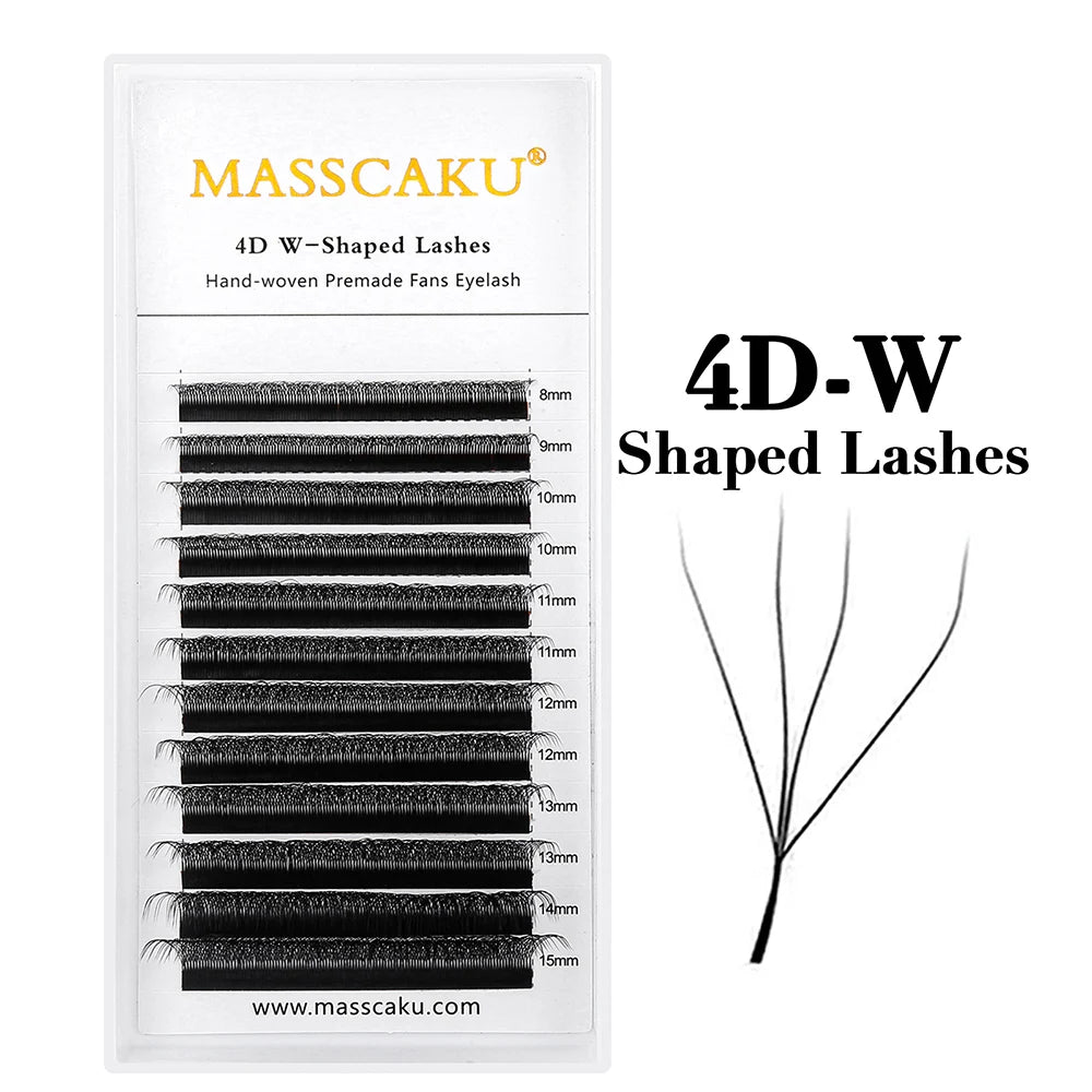 Wholesale MASSCAKU 10cases/lot 0.07mm Thickness Waterproof W Design Eyelashes Wispy Handmade Premade Volume Fans Eyelash Bundles