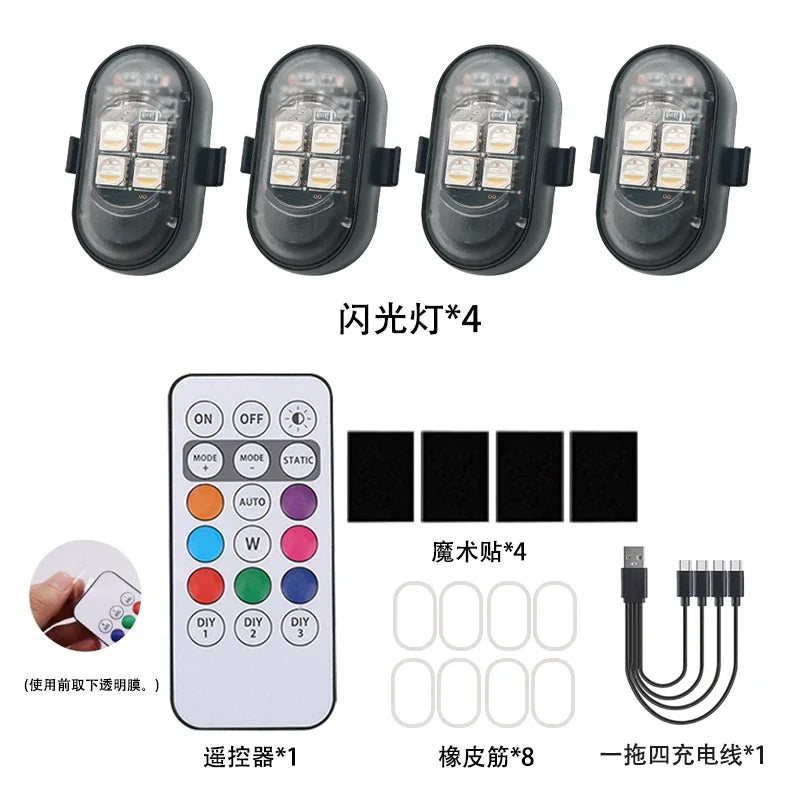 Wireless LED Strobe Lights Car Decor Atmosphere Light Warning Lights RGB Led Aircraft Strobe Lights Car Motorcycle LED Lights
