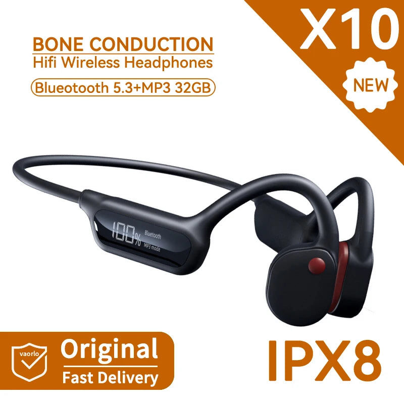 IPX8 True Waterproof Bluetooth 5.4 Swimming Diving Bone Conduction Headphone 32GB MP3 Player Summer Sports Cycling Music Headset