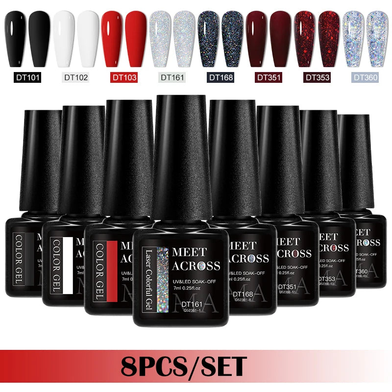 MEET ACROSS Gel Nail Polish Set 8pcs x 7ml Brown Red Pink UV LED Soak Off HEMA/TPO Free