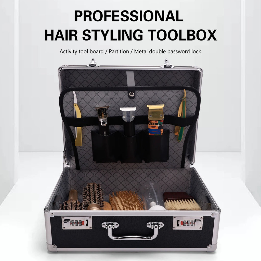 Sliver Aluminum Tool Storage Box Password Lock Portable Suitcase Professional Hairdressing Large Capacity Salon  Carrying Box