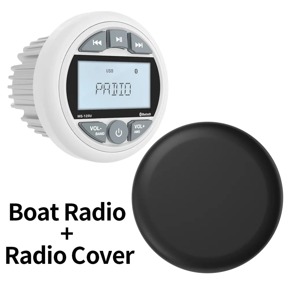 White Marine Stereo Boat Radio Bluetooth IPX5 Waterproof FM AM With Speaker Digital Media Audio For Yacht ATV UTV RV Golf Cart
