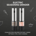 Electric Salt and Pepper Grinder Automatic Rechargeable Pepper Mill Shakers External Adjustable Coarseness Kitchen Appliances