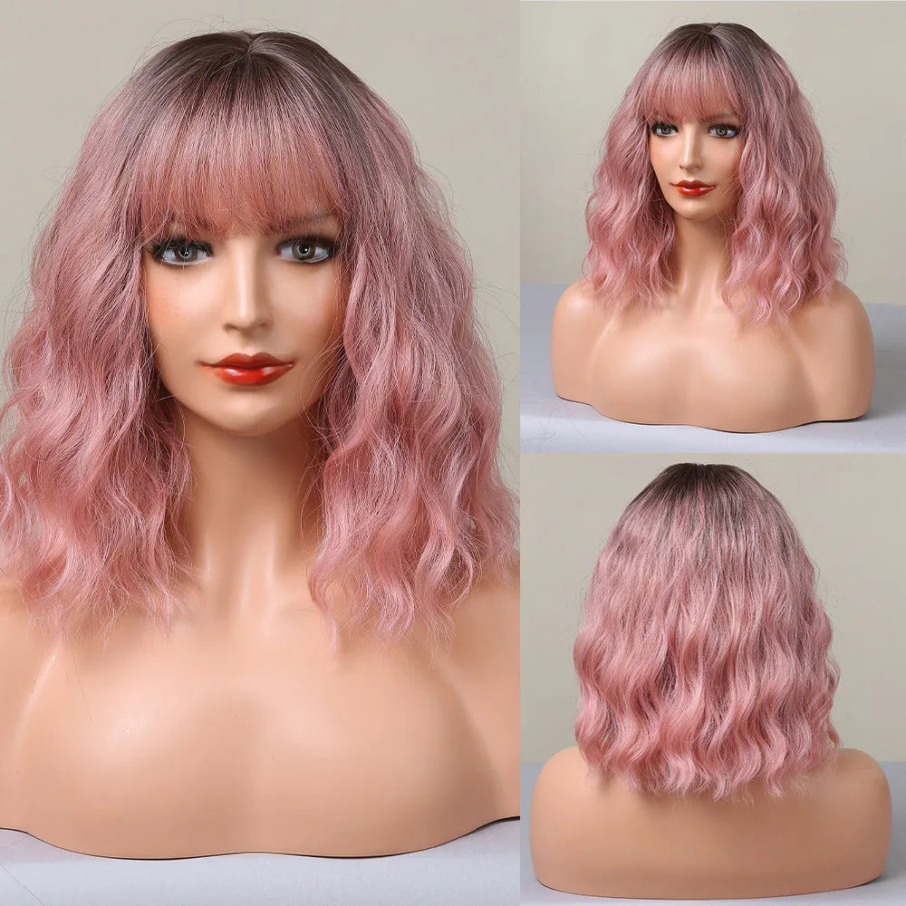 HENRY MARGU Platinum Blonde Short Curly Synthetic Wigs Short Wave Bob Hair Wigs Middle Part Natural Hairline Wig Heat Resistant