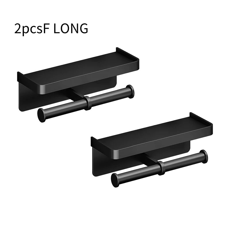 Aluminum Alloy Wall-Mounted Toilet Paper Holder with Shelf Phone Stand, Black/White/Grey, 2pcs