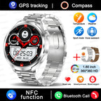 1.85" HD Big Screen Smart watch For men Sports NFC Watch Bluetooth Call Blood Pressure Temperature GPS Sport Track smart watch