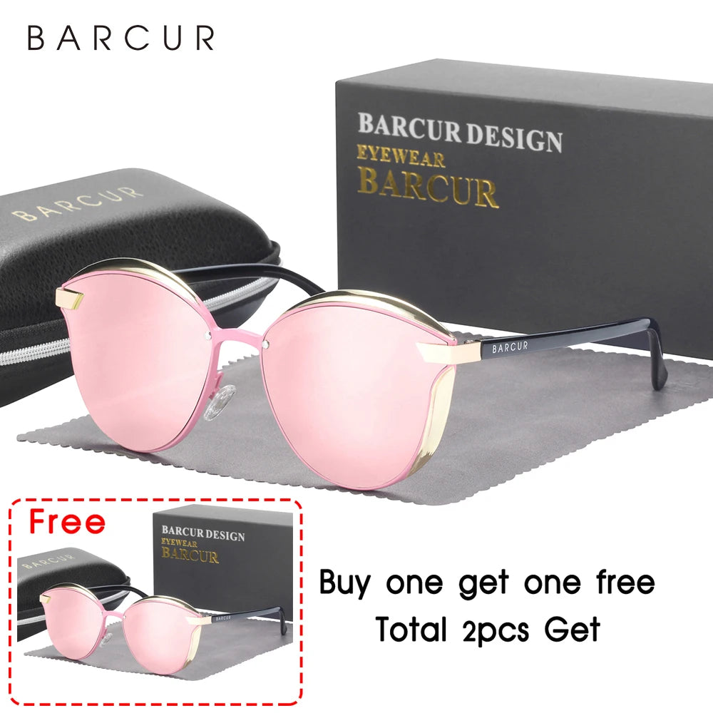 BARCUR Style Polarized Sunglasses For Women Catmore Round Sun Glass Ladies Woman Eyewear Accessory UVAB Protection