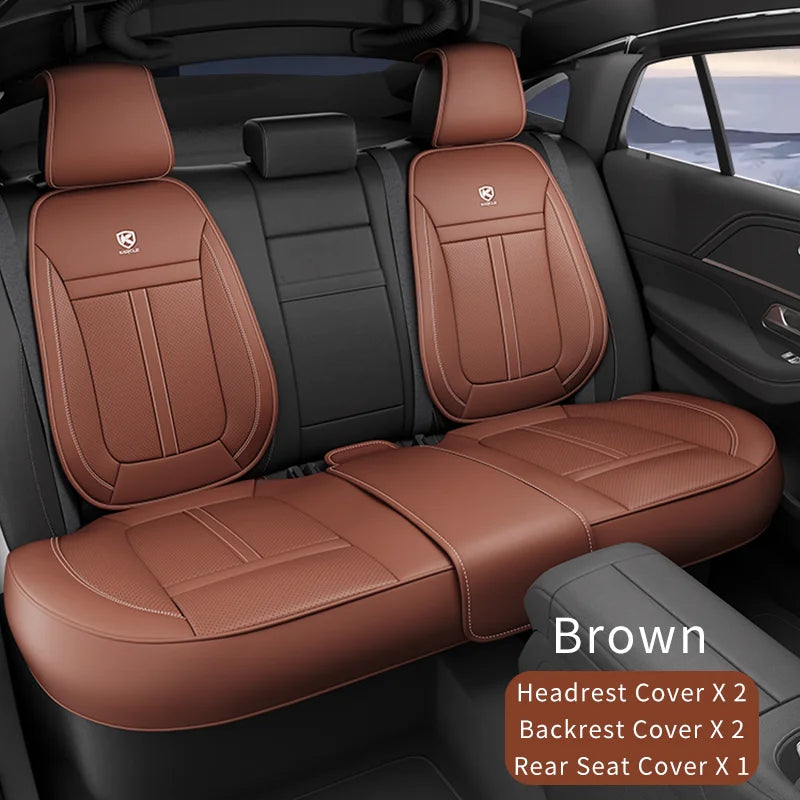 Nappa leather car seat cover set, front or rear, 5-seater, anti-slip full wrap, beige/black/brown/red