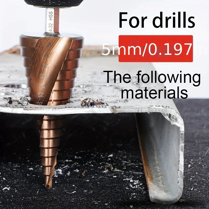 Rafford 4-12/4-20/4-32mm M35 Cobalt Step Drill Bit Tapered HSS-CO HSS Drill Bit Spiral Groove Triangle Shank For Stainless Steel