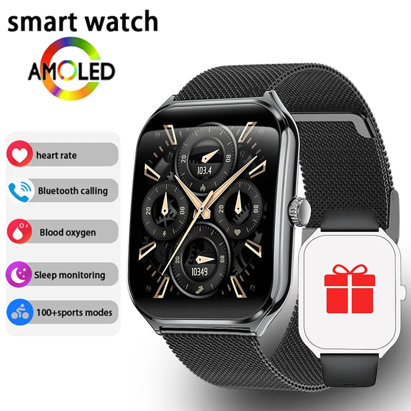 Ultra Thin Smartwatch 1.96in AMOLED Display Bluetooth Calling for Android iOS, Black