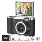 4K Digital Camera Beauty Filters 48MP HD Student CCD Camera CMOS Anti Shake 180° Flip Screen Selfie Camera for Kids Adults Gift