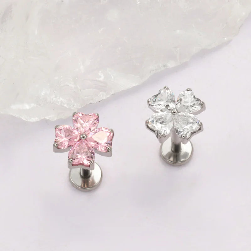 ASTM F136 titanium heart CZ labret stud 16G/18G, gold tone, 4-14mm bar