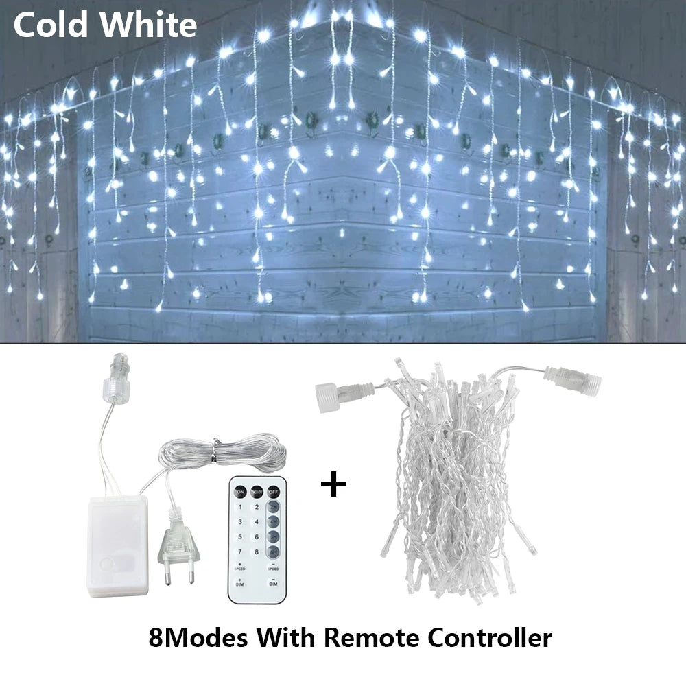 3.5M-40M LED Icicle Curtain String Fairy Lights Garland Outdoor Christmas Lights New Year Birthday Wedding Street Holiday Decor